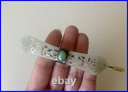 Elegant old Chinese celadon jade hair pin and brooch from Qing Dynasty