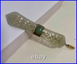 Elegant old Chinese celadon jade hair pin and brooch from Qing Dynasty