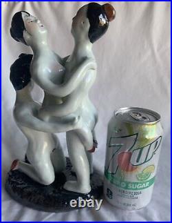 Erotic Naked Couple Chinese Porcelain Figure Group, hand painted, Qing Dynasty