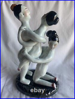 Erotic Naked Couple Chinese Porcelain Figure Group, hand painted, Qing Dynasty