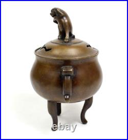 Fine Antique Qing Dynasty Chinese Double Handled Lidded Bronze Tripod Censer