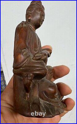 Fine Chinese Antique Wooden Statue of Quanyin. Qing Dynasty