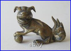 Fine Chinese Bronze Foo Dog, Lion With Brocade Ball - Qing Dynasty
