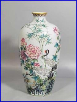 Fine Rare Qing Dynasty Chinese Porcelain Colour Enamel Cranes Vase