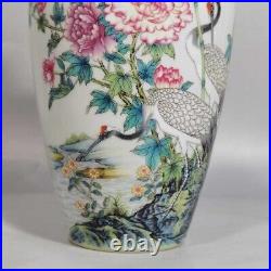 Fine Rare Qing Dynasty Chinese Porcelain Colour Enamel Cranes Vase