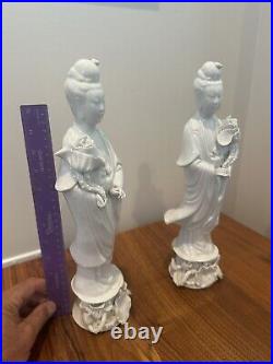 Large 14 Antique Chinese Qing Dynasty Guan Yin Blanc de Chine Porcelain Statue