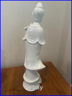 Large 14 Antique Chinese Qing Dynasty Guan Yin Blanc de Chine Porcelain Statue