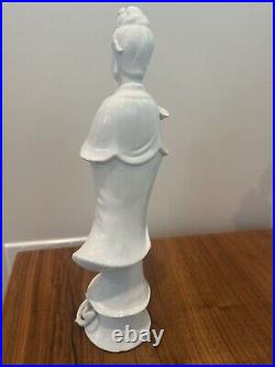 Large 14 Antique Chinese Qing Dynasty Guan Yin Blanc de Chine Porcelain Statue