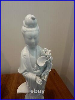 Large 14 Antique Chinese Qing Dynasty Guan Yin Blanc de Chine Porcelain Statue