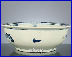 Large Antique Chinese Blue & White Dragon Bowl Qing dynasty 18th Century