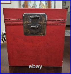 Large RED Antique Lacquered Leather CHINESE HAT BOX 19th Century Qing Dynasty