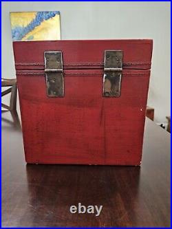 Large RED Antique Lacquered Leather CHINESE HAT BOX 19th Century Qing Dynasty