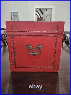 Large RED Antique Lacquered Leather CHINESE HAT BOX 19th Century Qing Dynasty