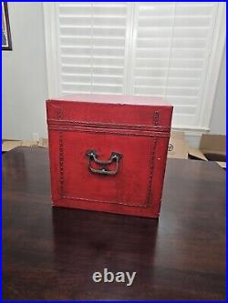 Large RED Antique Lacquered Leather CHINESE HAT BOX 19th Century Qing Dynasty