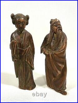 Late-Qing Dynasty ANTIQUE 6 CHINESE GILDED WOOD CARVED FIGURES