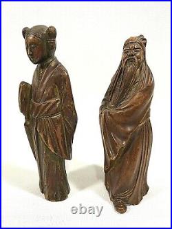 Late-Qing Dynasty ANTIQUE 6 CHINESE GILDED WOOD CARVED FIGURES