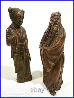 Late-Qing Dynasty ANTIQUE 6 CHINESE GILDED WOOD CARVED FIGURES