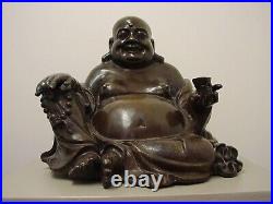 OLD CHINESE QING DYNASTY INLAID BRONZE FIGURE OF THE BUDDHA MONK'HOTEI'. 18th C