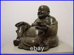 OLD CHINESE QING DYNASTY INLAID BRONZE FIGURE OF THE BUDDHA MONK'HOTEI'. 18th C