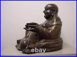 OLD CHINESE QING DYNASTY INLAID BRONZE FIGURE OF THE BUDDHA MONK'HOTEI'. 18th C