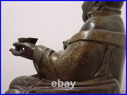 OLD CHINESE QING DYNASTY INLAID BRONZE FIGURE OF THE BUDDHA MONK'HOTEI'. 18th C