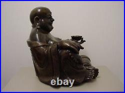 OLD CHINESE QING DYNASTY INLAID BRONZE FIGURE OF THE BUDDHA MONK'HOTEI'. 18th C