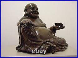 OLD CHINESE QING DYNASTY INLAID BRONZE FIGURE OF THE BUDDHA MONK'HOTEI'. 18th C