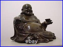 OLD CHINESE QING DYNASTY INLAID BRONZE FIGURE OF THE BUDDHA MONK'HOTEI'. 18th C