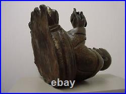 OLD CHINESE QING DYNASTY INLAID BRONZE FIGURE OF THE BUDDHA MONK'HOTEI'. 18th C