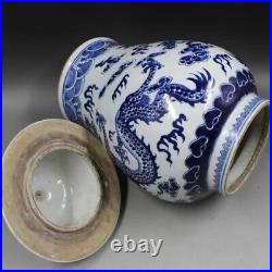 Old Chinese Blue and white Porcelain qing Dynasty dragon pattern jar vase 40cm