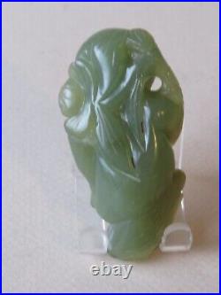 Old Chinese Green Jade Boy With Lotus Flower - Qing Dynasty