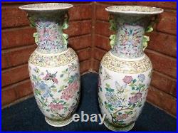 PAIR OF CHINESE 19th CENTURY FAMILLE ROSE VASES DECORATED FLOWERS QING DYNASTY