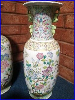 PAIR OF CHINESE 19th CENTURY FAMILLE ROSE VASES DECORATED FLOWERS QING DYNASTY