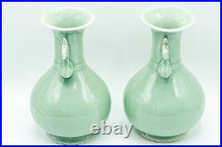 PAIR VASES CHINESE LONGQUAN CELADON MALLET Beast Heads Late Qing Dynasty 19th C