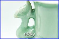 PAIR VASES CHINESE LONGQUAN CELADON MALLET Beast Heads Late Qing Dynasty 19th C