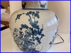 PAIR of Qing dynasty's Geware glaze Blue& White Chinese Porcelain Jar table lamp