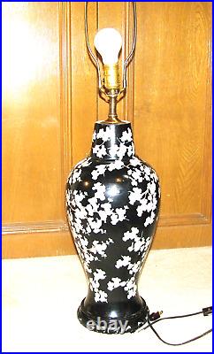 Pair of Chinese QING Dynasty Black Floral FAMILLE Noire Prunus Porcelain Lamps