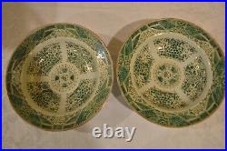 Qing Dynasty Chinese Antique Green Fitzhugh Pattern gilded Large Plates (a pair)