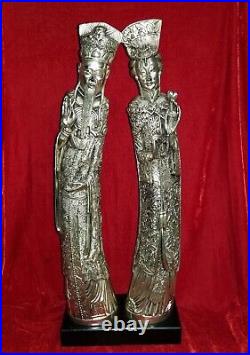 Qing Dynasty Chinese Emperor Empress Silver Brass White Copper STATUE 23 vtg