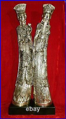 Qing Dynasty Chinese Emperor Empress Silver Brass White Copper STATUE 23 vtg