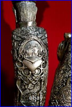 Qing Dynasty Chinese Emperor Empress Silver Brass White Copper STATUE 23 vtg