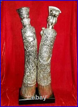 Qing Dynasty Chinese Emperor Empress Silver Brass White Copper STATUE 23 vtg