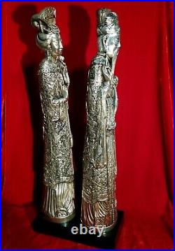 Qing Dynasty Chinese Emperor Empress Silver Brass White Copper STATUE 23 vtg