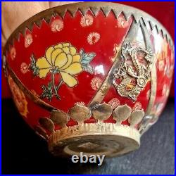 Qing Dynasty Vintage Porcelain Bowl With Metal Decorations