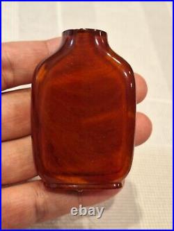 Rare- Antique Chinese Qing Dynasty Amber Snuff Bottle with Wood Stand