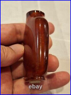 Rare- Antique Chinese Qing Dynasty Amber Snuff Bottle with Wood Stand