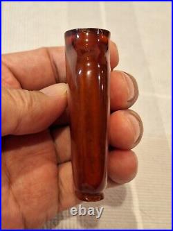 Rare- Antique Chinese Qing Dynasty Amber Snuff Bottle with Wood Stand