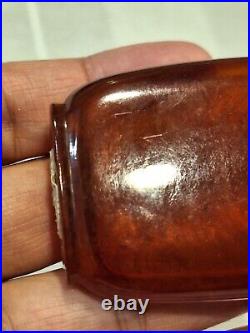 Rare- Antique Chinese Qing Dynasty Amber Snuff Bottle with Wood Stand