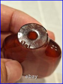 Rare- Antique Chinese Qing Dynasty Amber Snuff Bottle with Wood Stand