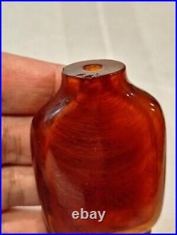 Rare- Antique Chinese Qing Dynasty Amber Snuff Bottle with Wood Stand